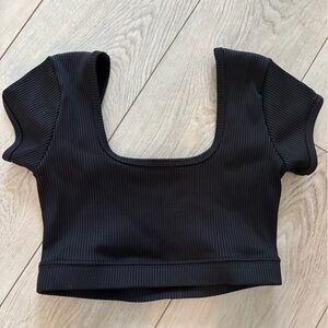 Year of Ours Black Ribbed Crop Top